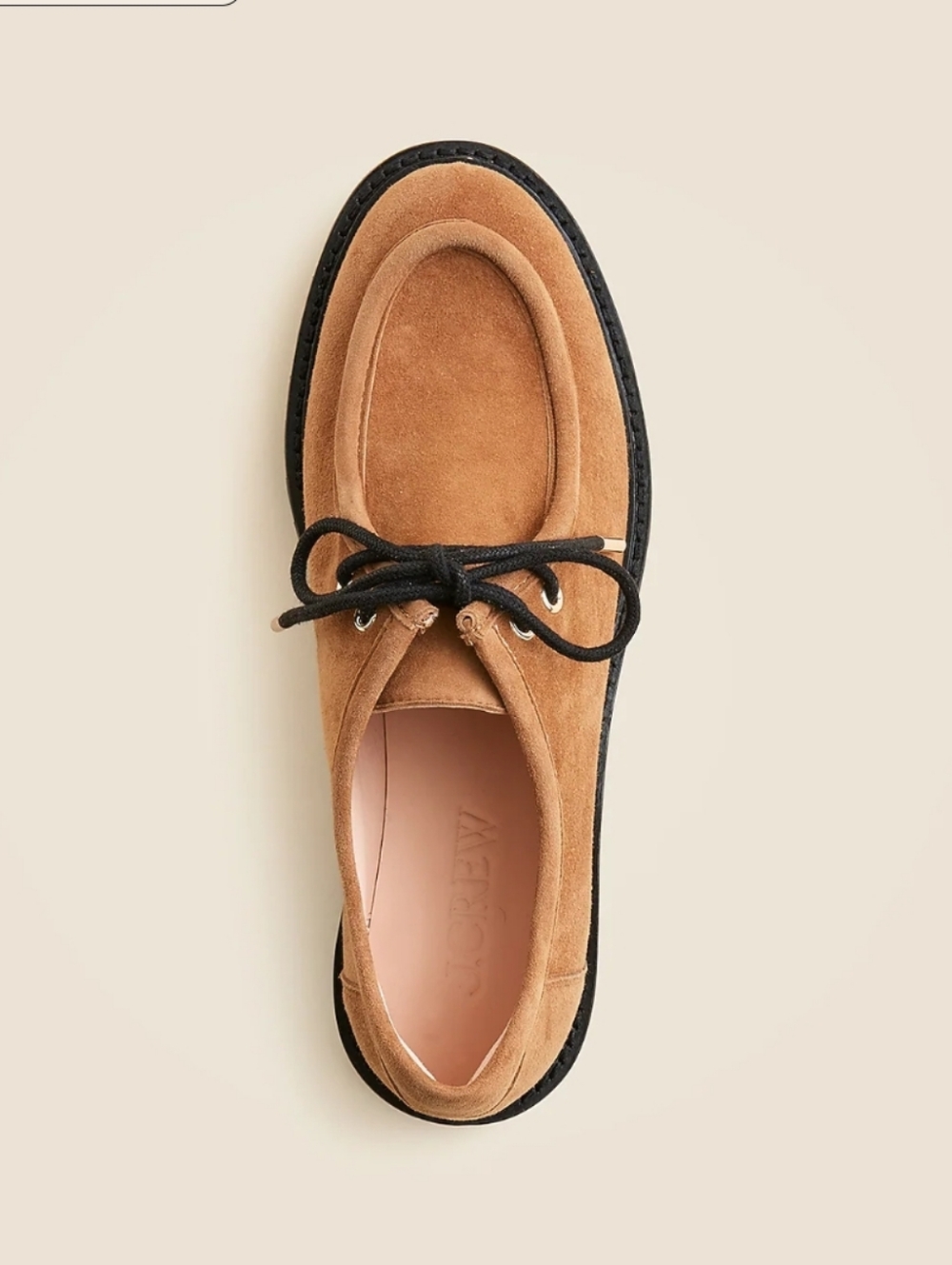 J. Crew Women's Suede Boat Shoe Loafer - Tan with Black Laces